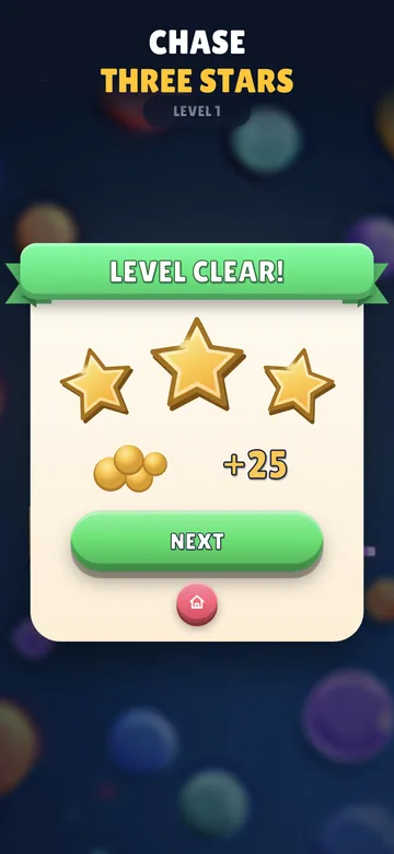 The level-complete popup showing three gold stars.
